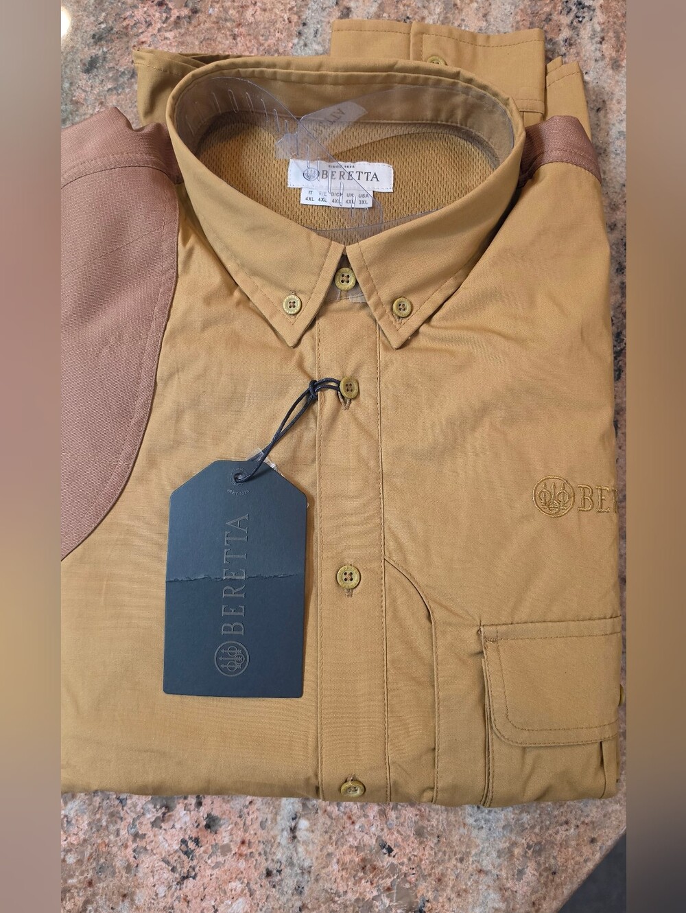 NWT Beretta TM Front Loader Hunting Shooting Shirt XXXL Brown Tan Ambi Game Bag